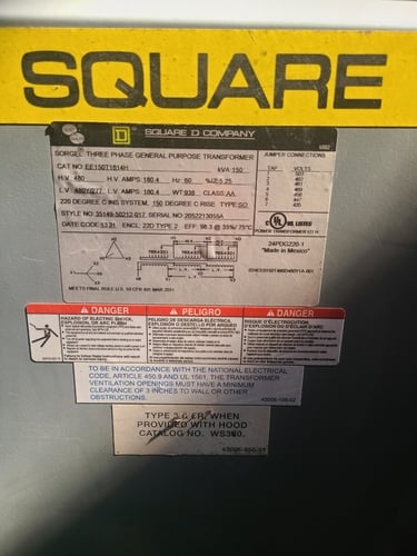 150 KVA 480 Primary, 480Y/277 Secondary, Square D #EE150T1814H, Transformer, 3PH - Image 5