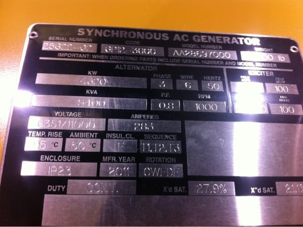 5400 KW, 1000 RPM, Kato, #2869700, 6351/11000 Volts, double bearing, new surplus, 2011 - Image 3