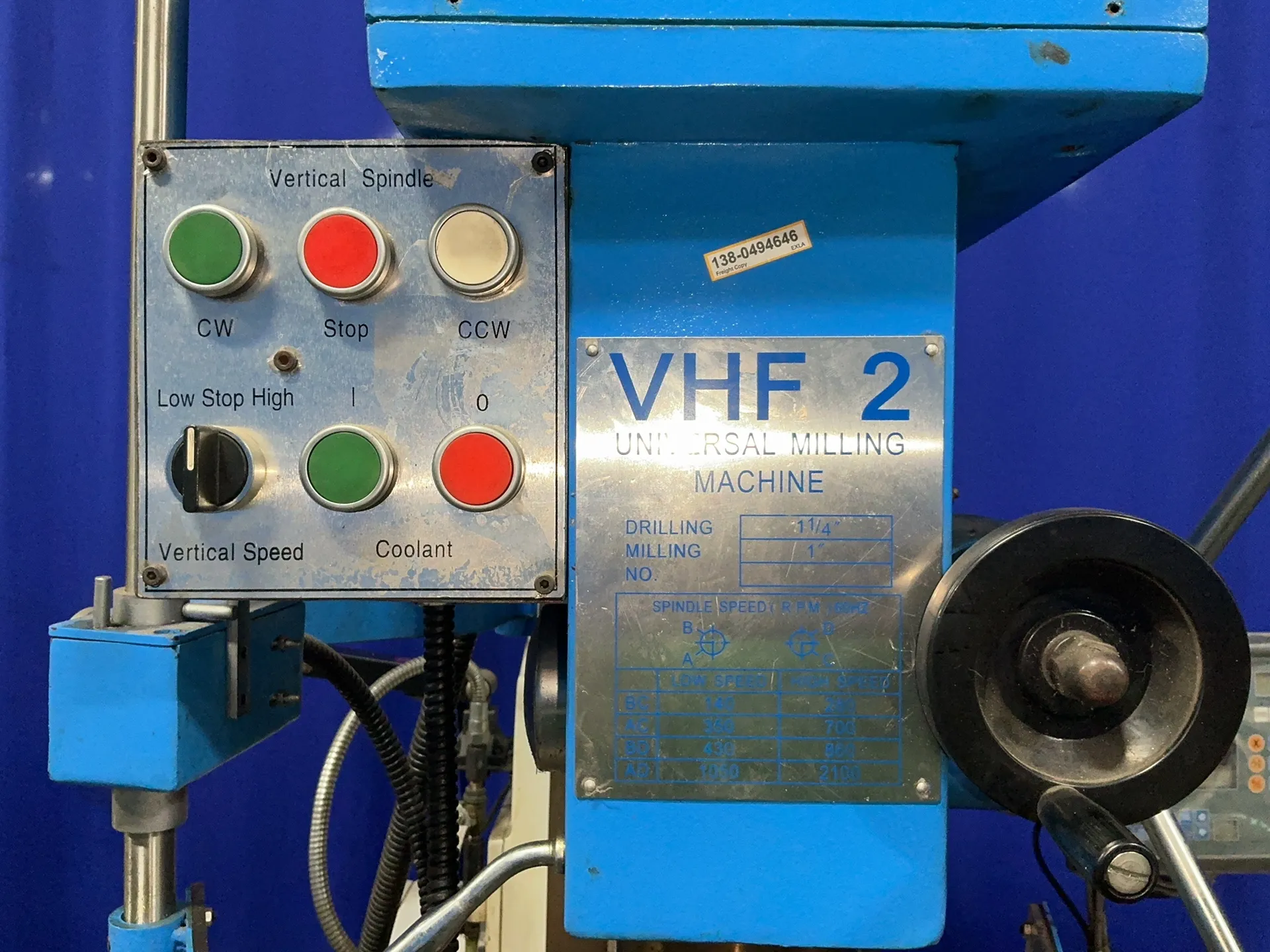 Knuth #VHF 2, Vertical Mill, 10" x 44" table, 0.85/1.5 KW, 1660 RPM, 5.35/6.04 A, Knuth X Pos 3 digital read - Image 6