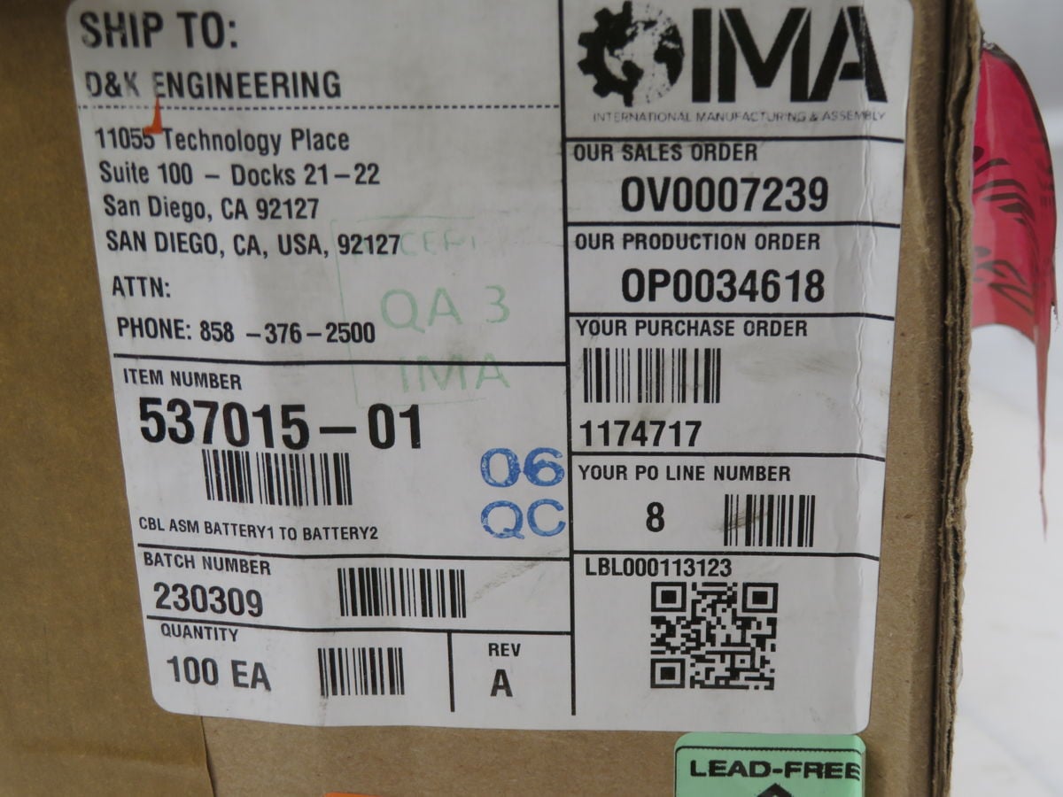 IMA #537015-01, Battery Terminal Wire, LOT of 100 - Image 6