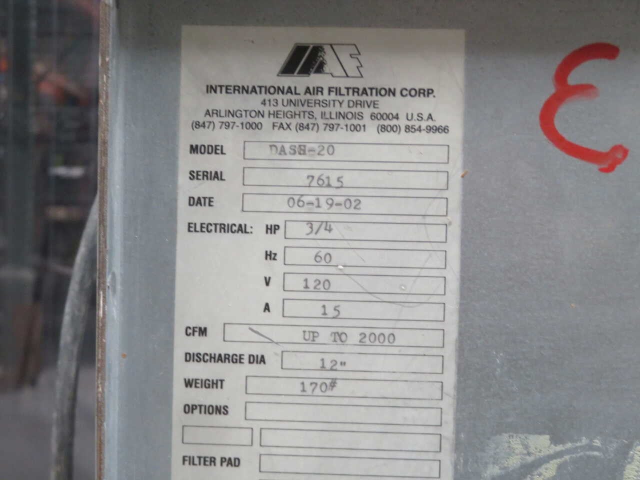 International Air Filtration #DASH-20, Portable HEPA Air Filtration/Negative Air Machine - Image 10