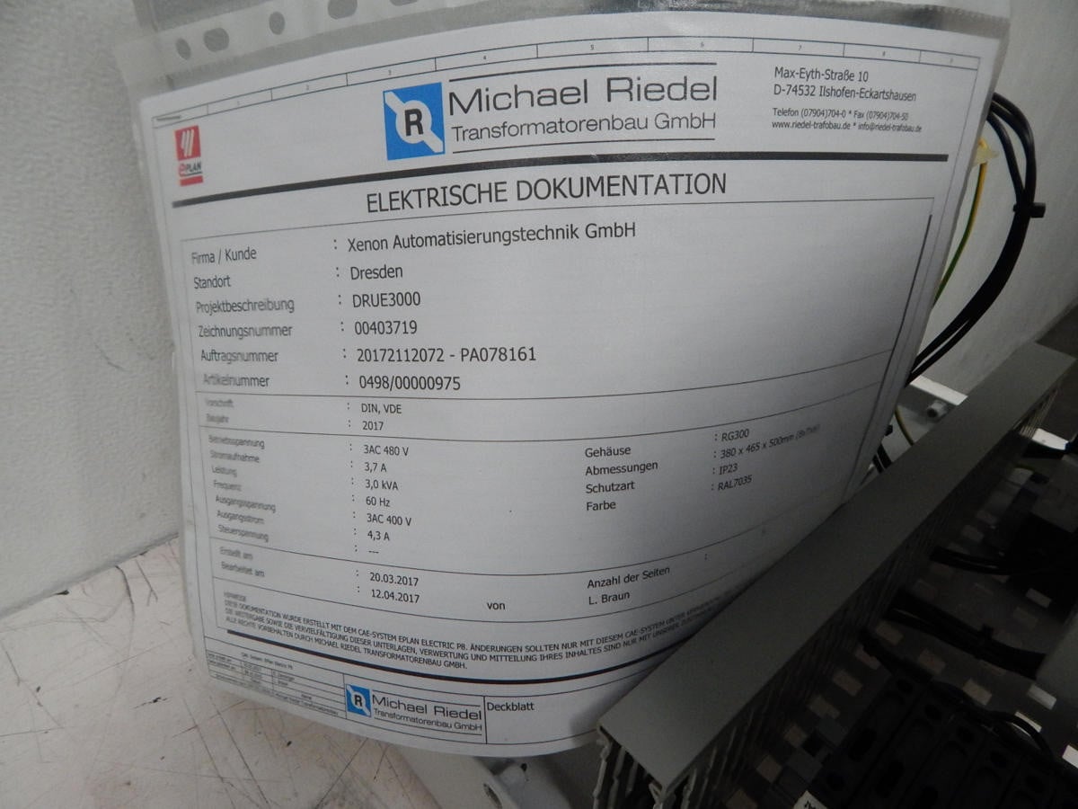 3 KVA 460 Primary, 230 Secondary, Michael Riedel #DRUE-3000, Transformer, 3 Phase - Image 4
