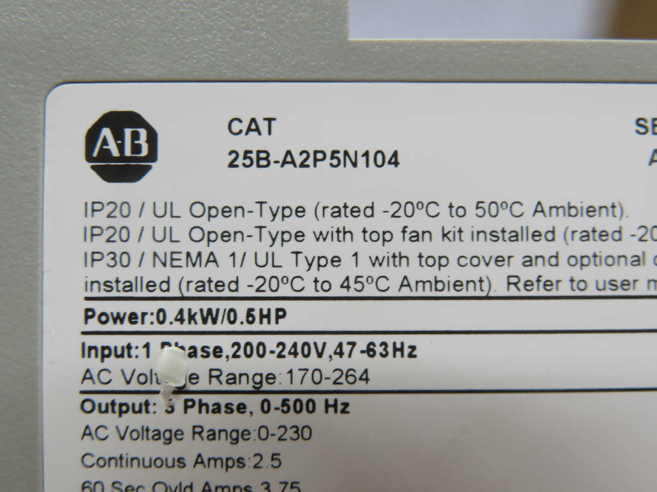 0.5 HP Allen-Bradley #25B-A2P5N104, PowerFlex 525 AC Drive, 2.5 Amp, 240 Volts, 1 phase - Image 9
