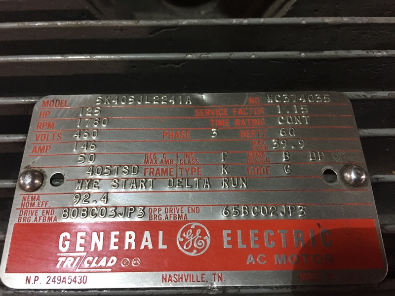 125 HP 1780 RPM General Electric, Frame 405TSD, ODP, 146 amp, 460 Volts - Image 2