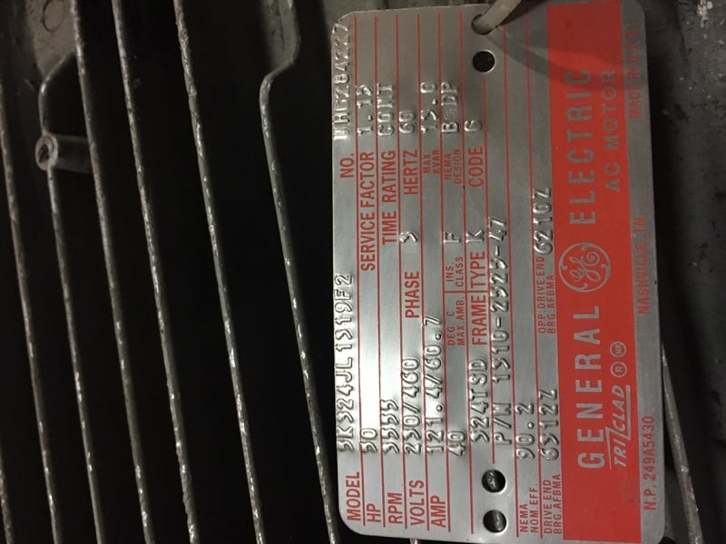 50 HP 3555 RPM General Electric, Frame 324TSD, 121/60 amp, ODP, 230/460 Volts - Image 2