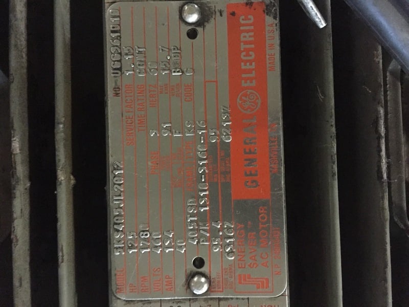 125 HP 1780 RPM General Electric, Frame 405TSD, ODP, 134 amp, 460V. Atlas Copco 1310-3160-16 - Image 2