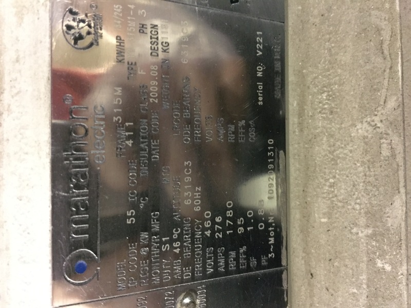 245 HP 1780 RPM Marathon, Frame 315M, TEFC, 276 amp, 460 Volts - Image 2