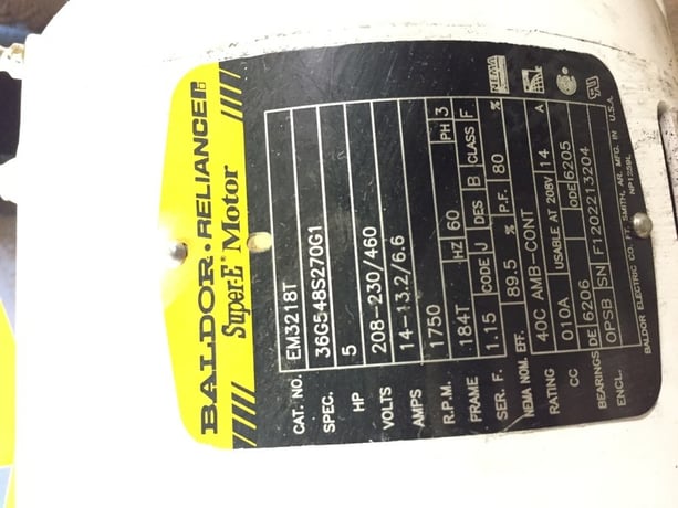 5 HP 1750 RPM Baldor, Fr.184T, ODP, 13.2/6.6 amp, 230/460 Voltss - Image 3