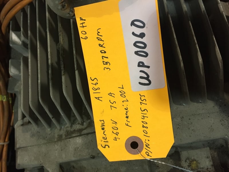 60 HP 3570 RPM Siemens, Frame 200L, TEFC, 75 amp, 460 Volts - Image 1