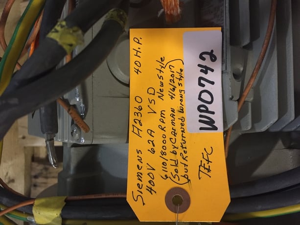 40 HP 6110 RPM Siemens, Frame 160L, TEFC, 62 amp, 400 Volts - Image 1