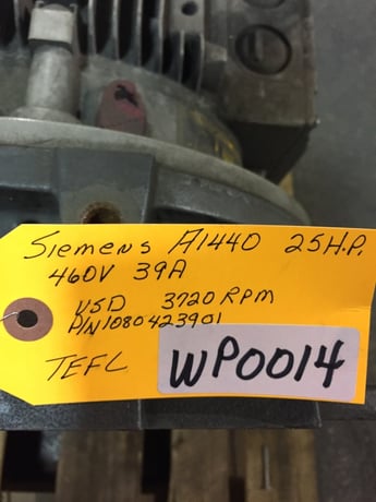 25 HP 3720 RPM Siemens, variable speed drive, TEFC. 39 amp, 460 Volts - Image 1
