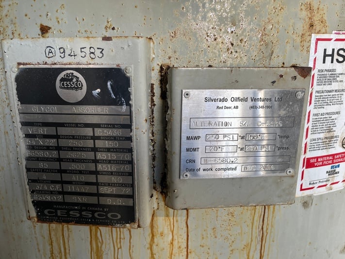 54" x 22' Cessco / Silverado, sweetening skid, 250 psi, 1972 - Image 4