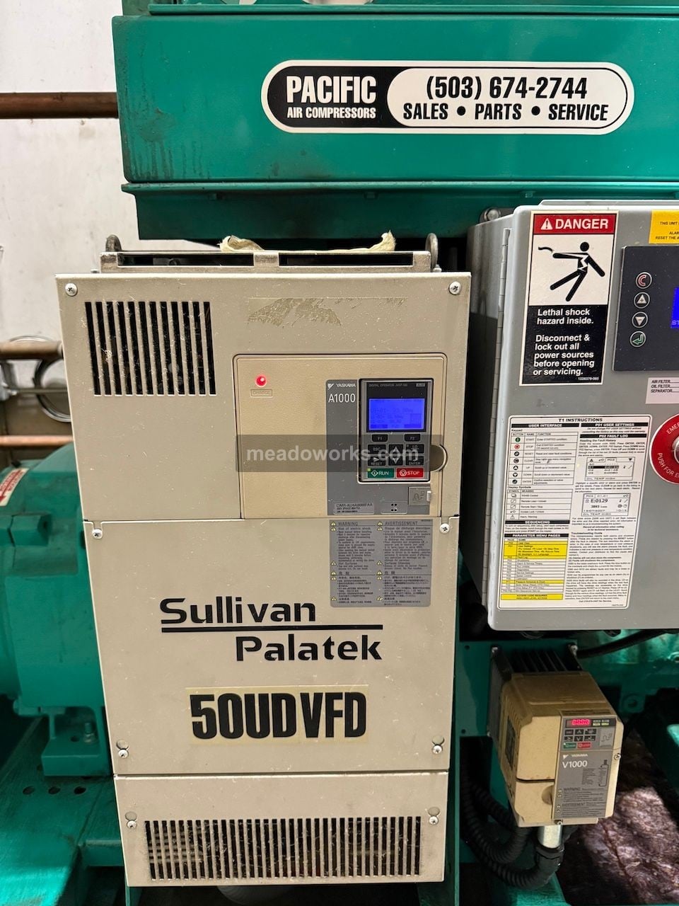 125 psig, Sullivan Palatek #50UD-VFD, Rotary Screw Air Compressor, 50 HP, 56 amps, Yaskawa A1000 variable - Image 4