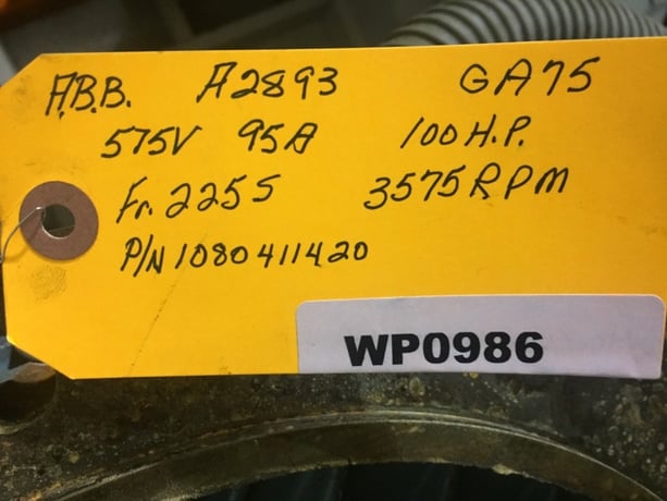 100 HP 3575 RPM ABB, Frame 225S, TEFC, 95 amps, 575 Volts - Image 3