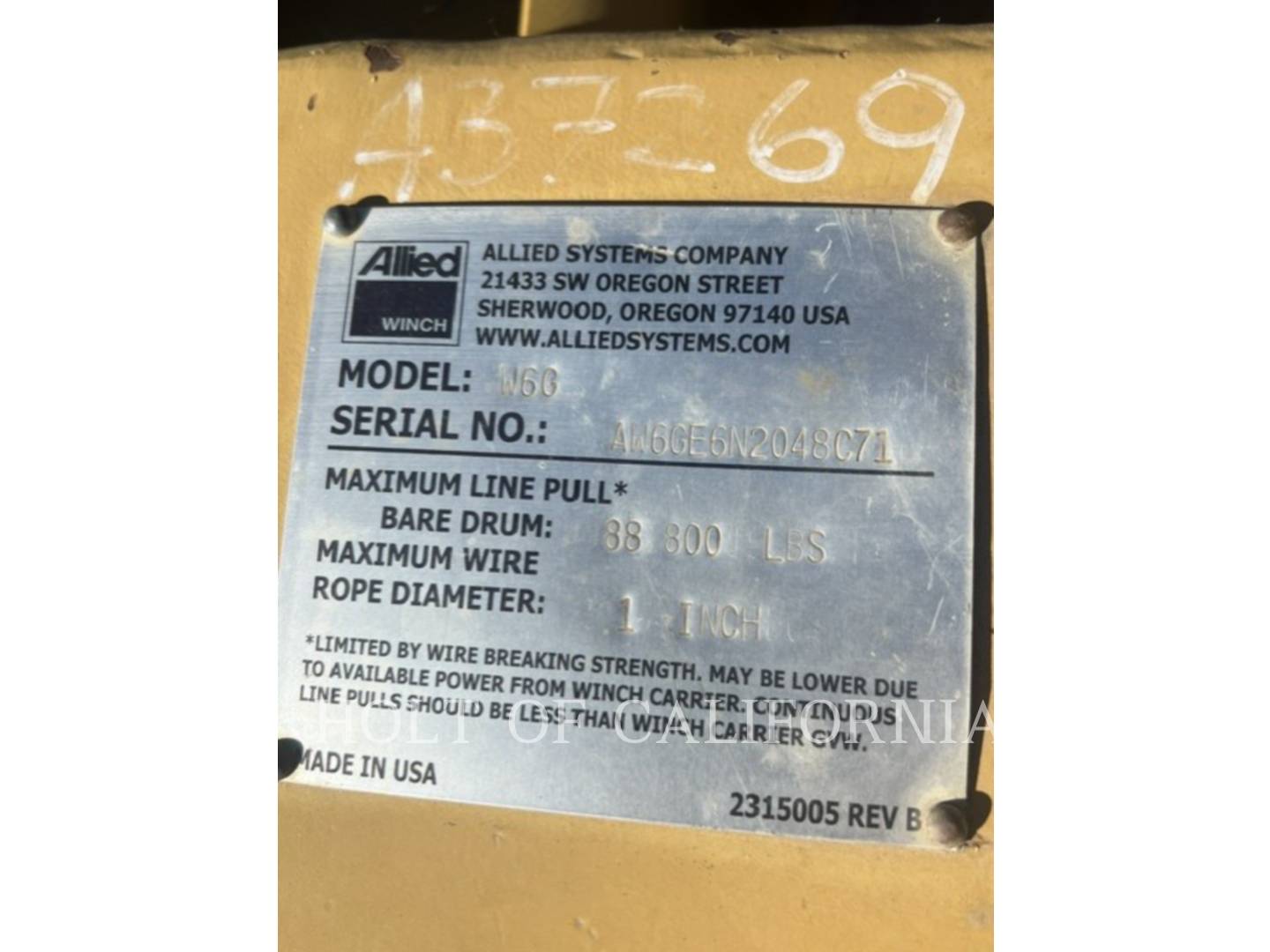 Allied Winch W6G, 300, S/N: AW6GE6N2048C71, - Image 8