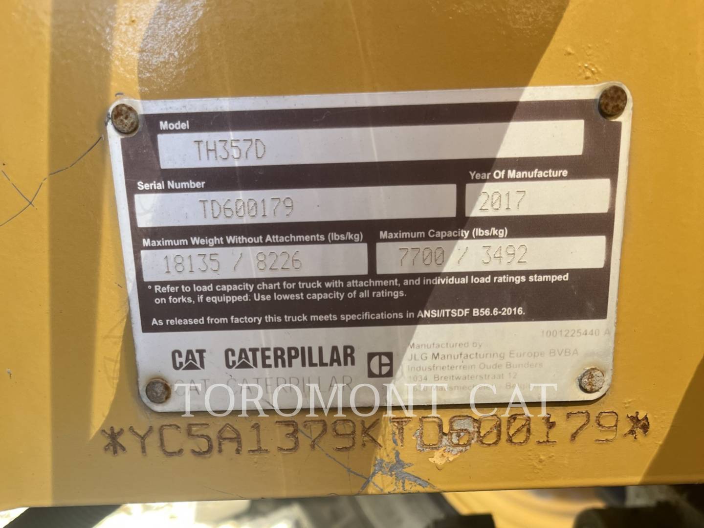 Cat TH357D, Telehandler, 7781 hours, S/N: TD600179, 2017 - Image 5