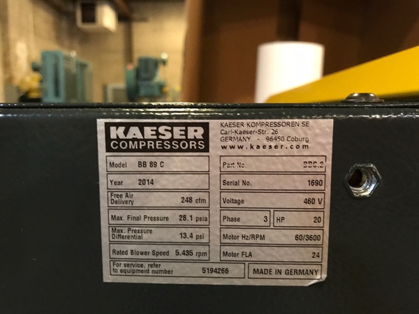 290 icfm, 15 psi, Kaeser #BB89C, blower compressor, 25 HP, new, 2016, #16843 - Image 5