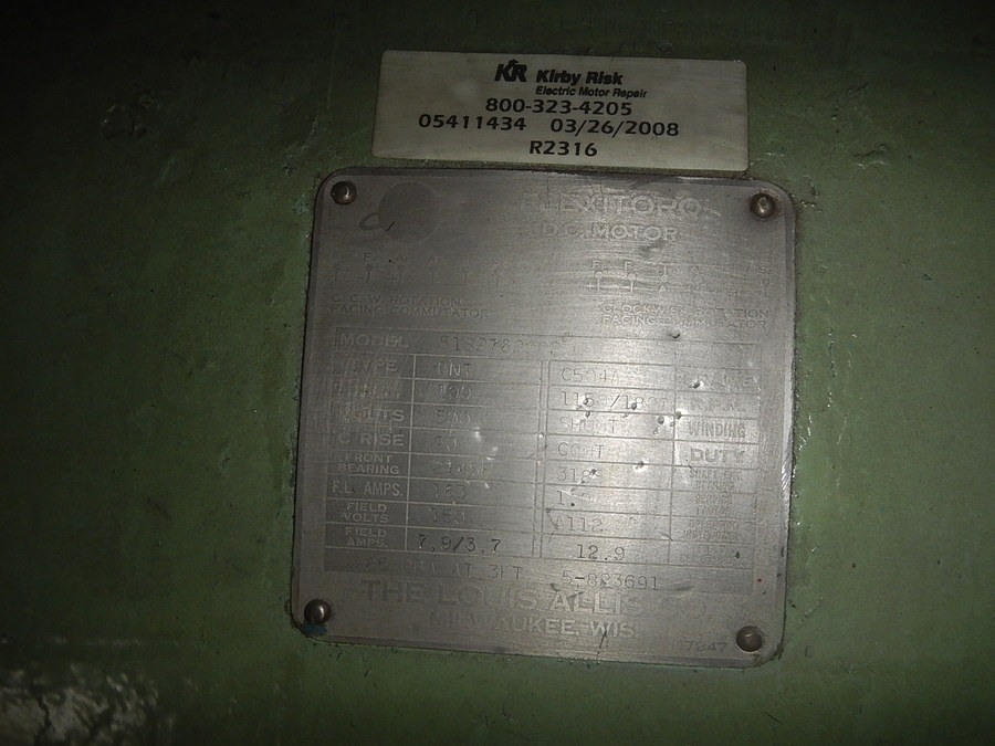 100 HP 1200 RPM Louis Allis, Frame 504A, DPFVBB, 500 VA, 150 VF - Image 2