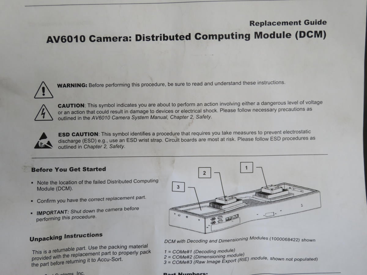 Accu-Sort Systems #AV6010, Accu-Sort Accu-Sort Accuvision Barcode Scanner Camera Module - Image 6