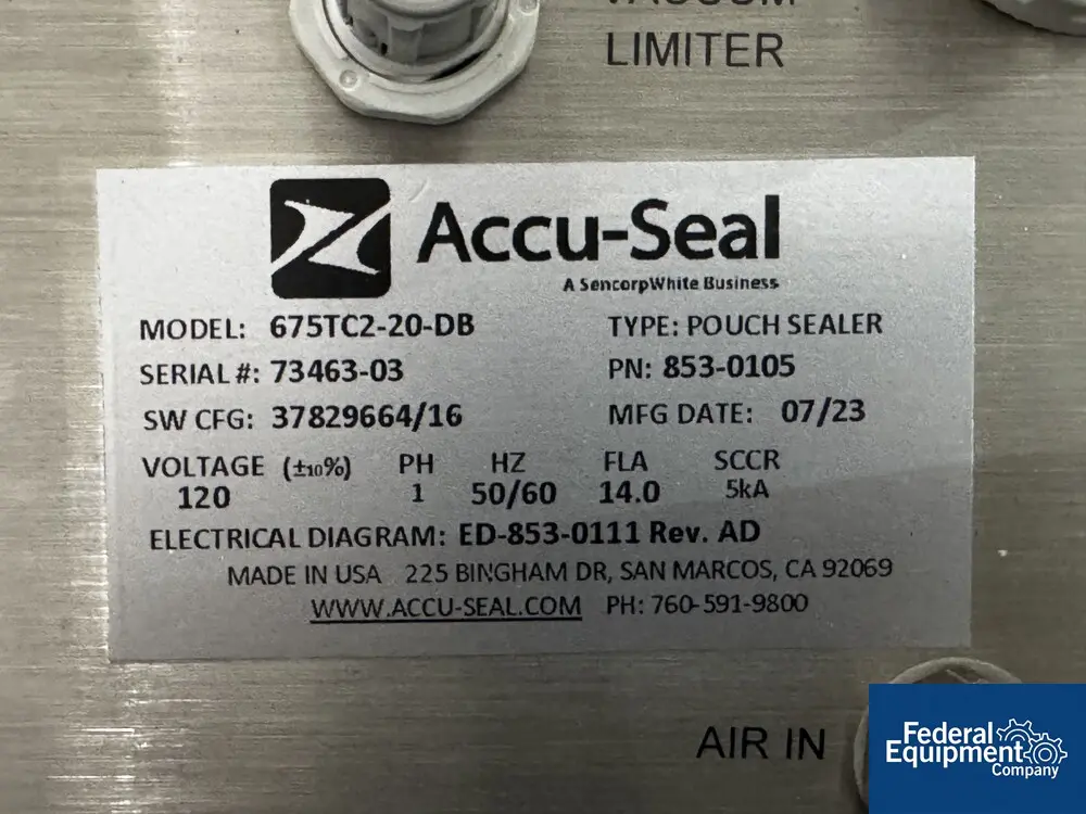 20" Accu-Seal #675TC2-20-DB, Vacuum Pouch Sealer, temperature controlled, 6 seal settings, foot pedal, 120 - Image 2
