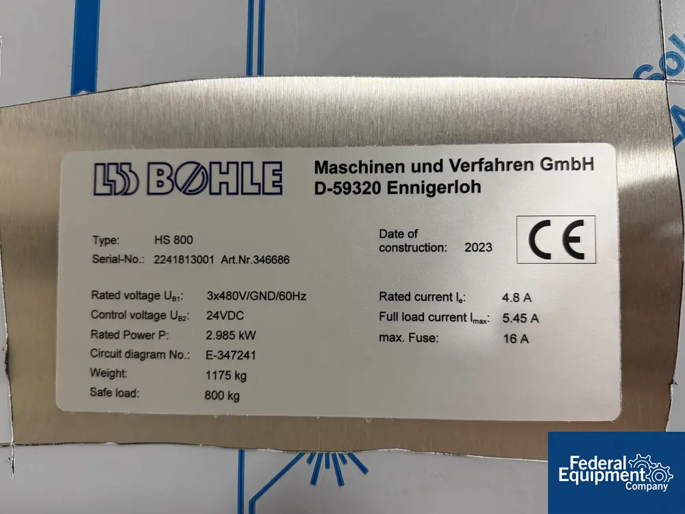 Bohle #HS800, Lift, 800 KG capacity, Stainless Steel, 7386mm column height, 5956mm discharge height, 480 V. - Image 4