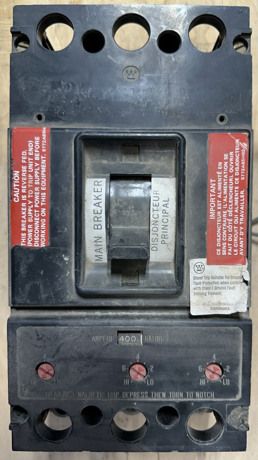 Westinghouse, MCCB, MAIN BREAKER, 3-Pole, 400A Current Rating, Interchangeable Thermal-Magnetic Trip Unit - Image 4