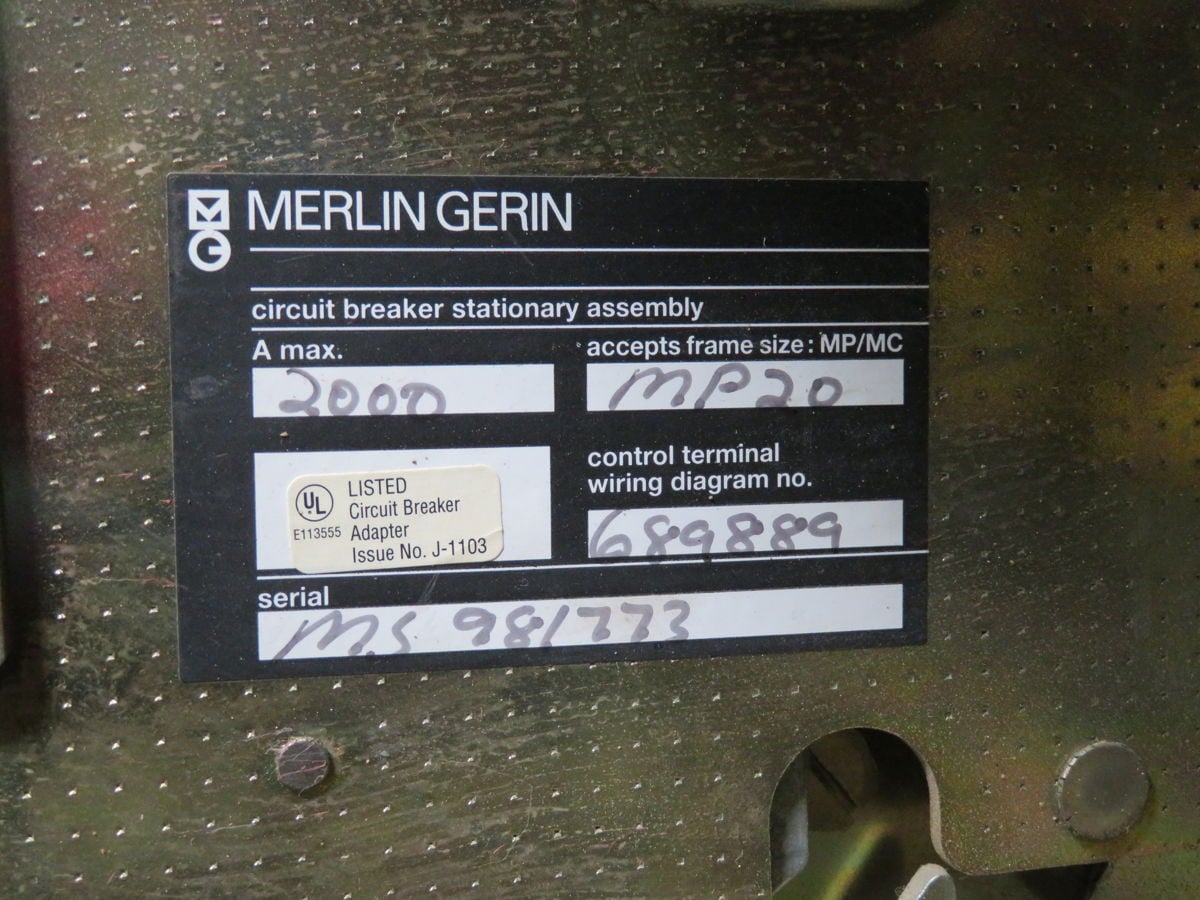 2000 Amps, Merlin Gerin #MP20, Circuit Breakers, 2000A Current, 690V AC Op V, 65KA Icu, 3/4 Pole - Image 7