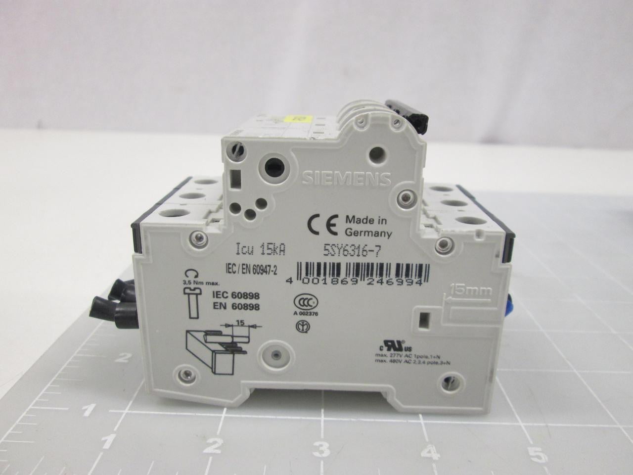 16 Amp, Siemens #5SY6316-7, Supplementary Protector 3P 16A Curve C, LOT of 6 - Image 2