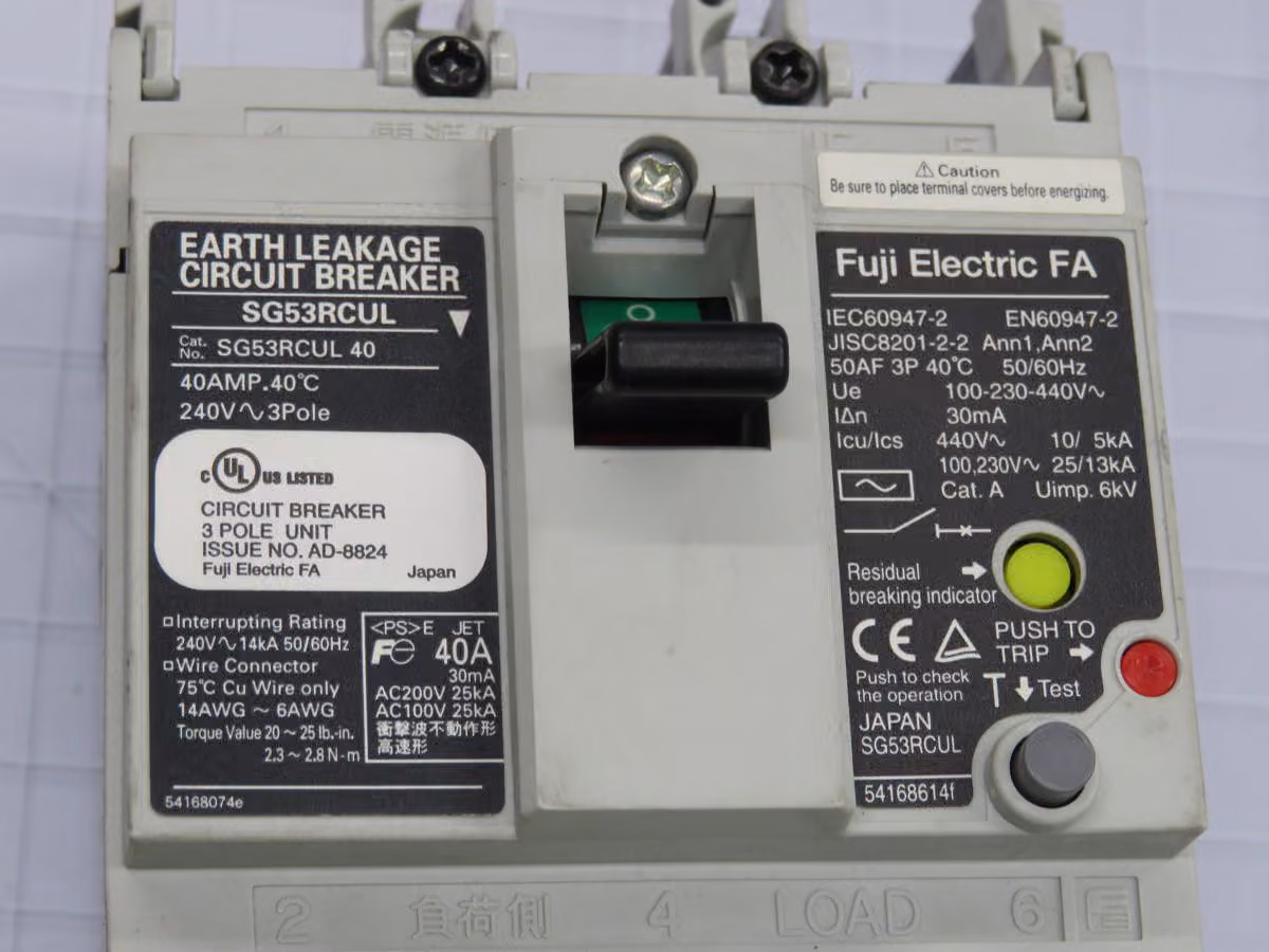40 Amp, Fuji Electric #SG53RCUL40, Din Rail Mount Circuit Breaker - Image 6