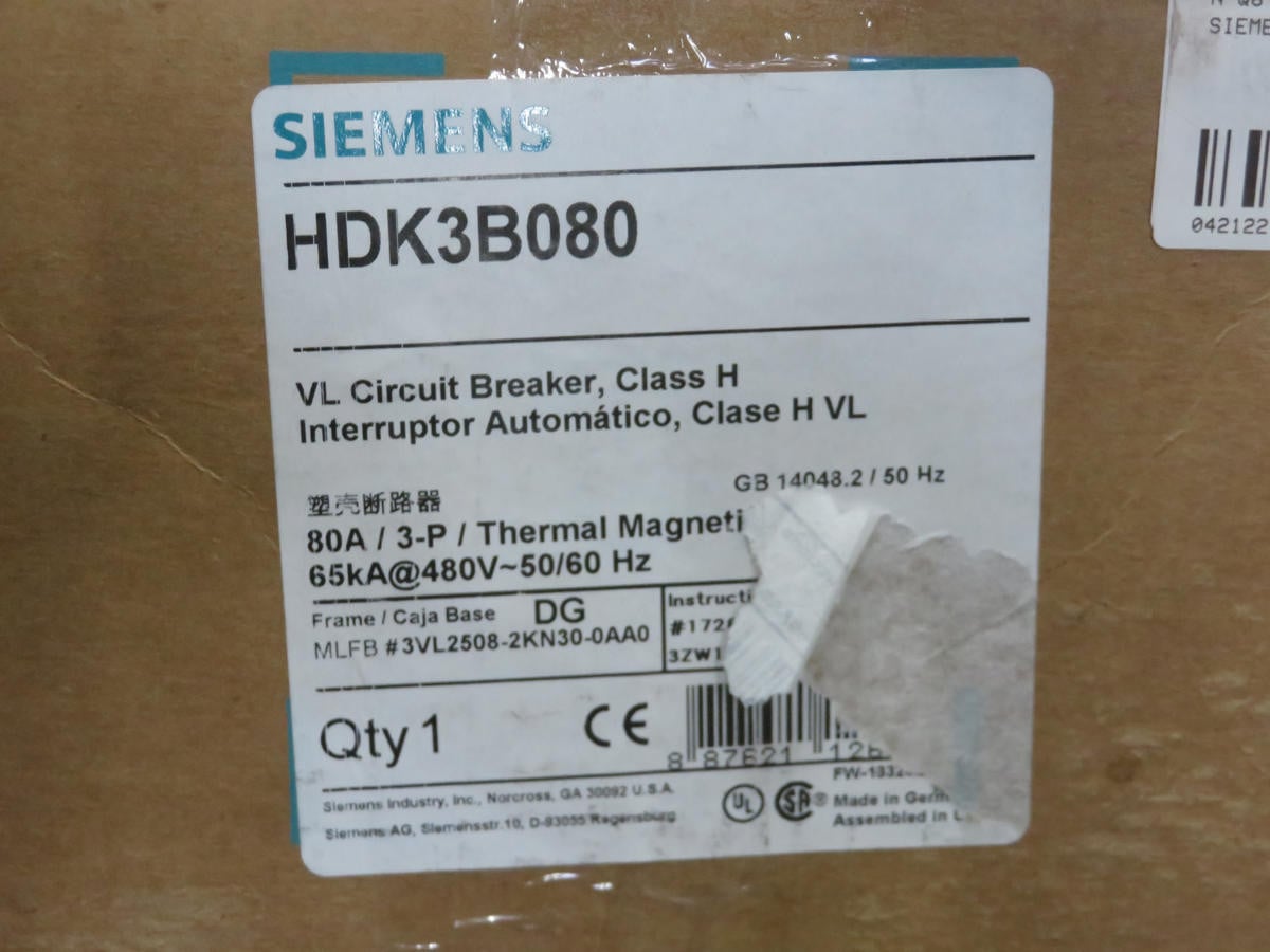 80 Amp, Siemens #Hdk3b080, Breaker, 80 A Current, 480 VAC Voltage, 65 Kaic Interrupting Capacity - Image 6