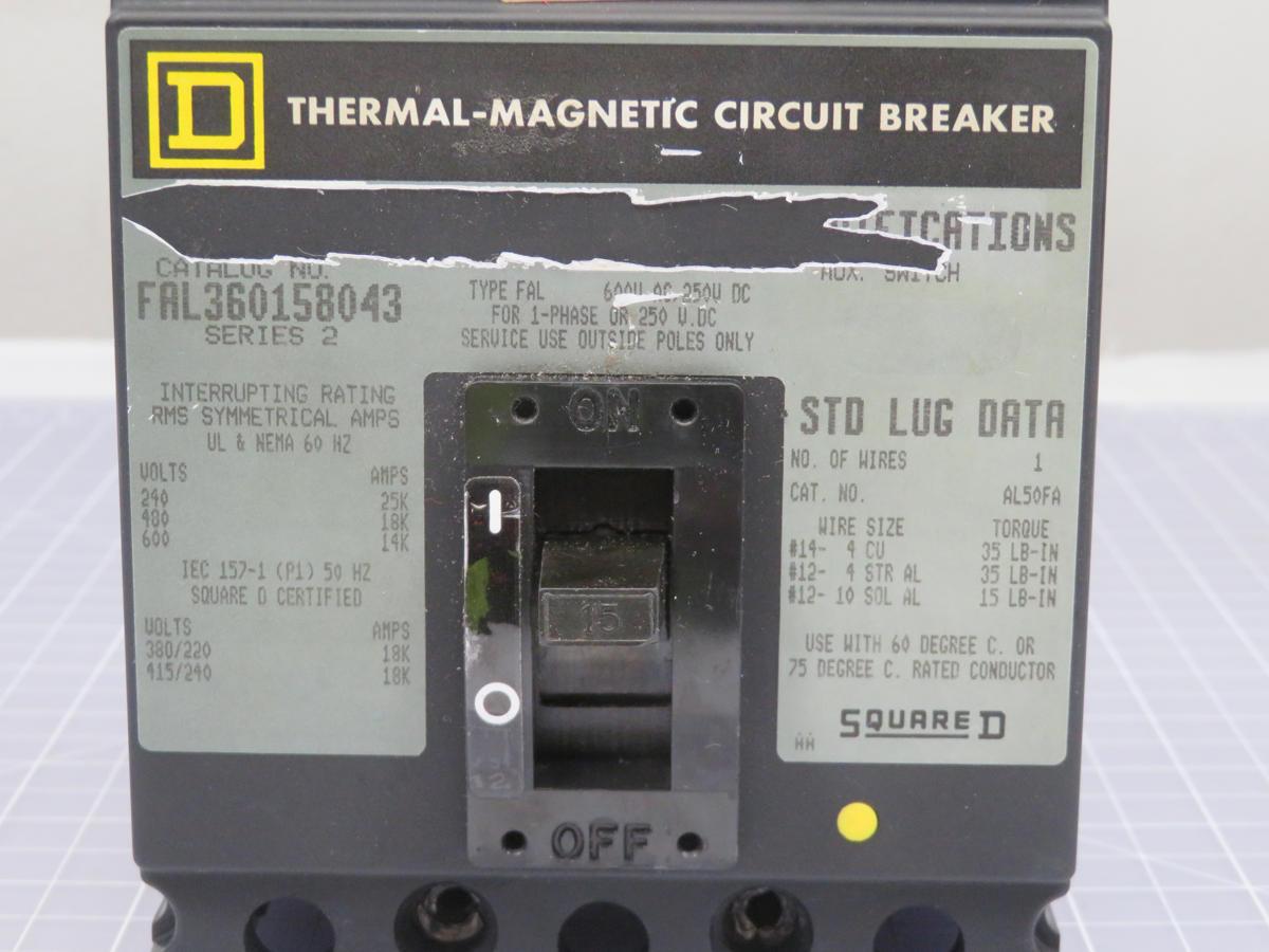 15 Amp, Square D #FAL360158043, Thermal-Magnetic Circuit Breaker - Image 5