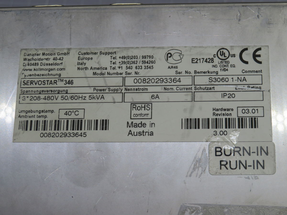 3 KW Servostar #S3060, Servo Drive, 208-480V, 6A Cont, 18A Peak, 3.0KW Cont. Power, IP20 - Image 3