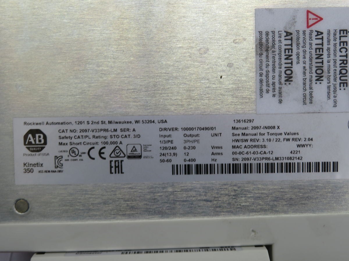 3 KW Allen-Bradley #2097-V33PR6-LM, Ser A Servo Drive - Image 7