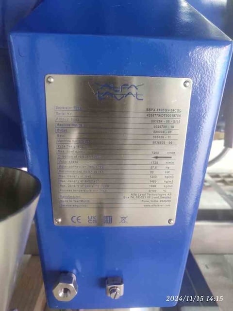 Alfa-Laval #SSPX-810" SGV-34CGL, separator disc centrifuge, stainless steel, 30 HP, 22 KW, 7200 RPM max bowl - Image 3