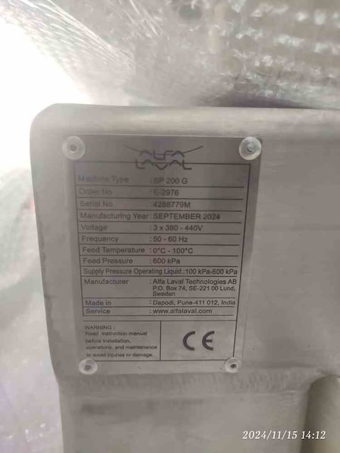 Alfa-Laval #SSPX-810" SGV-34CGL, separator disc centrifuge, stainless steel, 30 HP, 22 KW, 7200 RPM max bowl - Image 4
