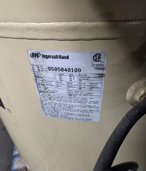 175 psig, Ingersoll-Rand #2545K10, vertical air compressor, 10 HP/7.5 HP, 120 gallon, 460 V. - Image 2