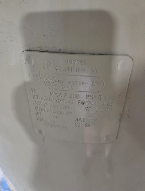 175 psig, Ingersoll-Rand #2545K10, vertical air compressor, 10 HP/7.5 HP, 120 gallon, 460 V. - Image 3