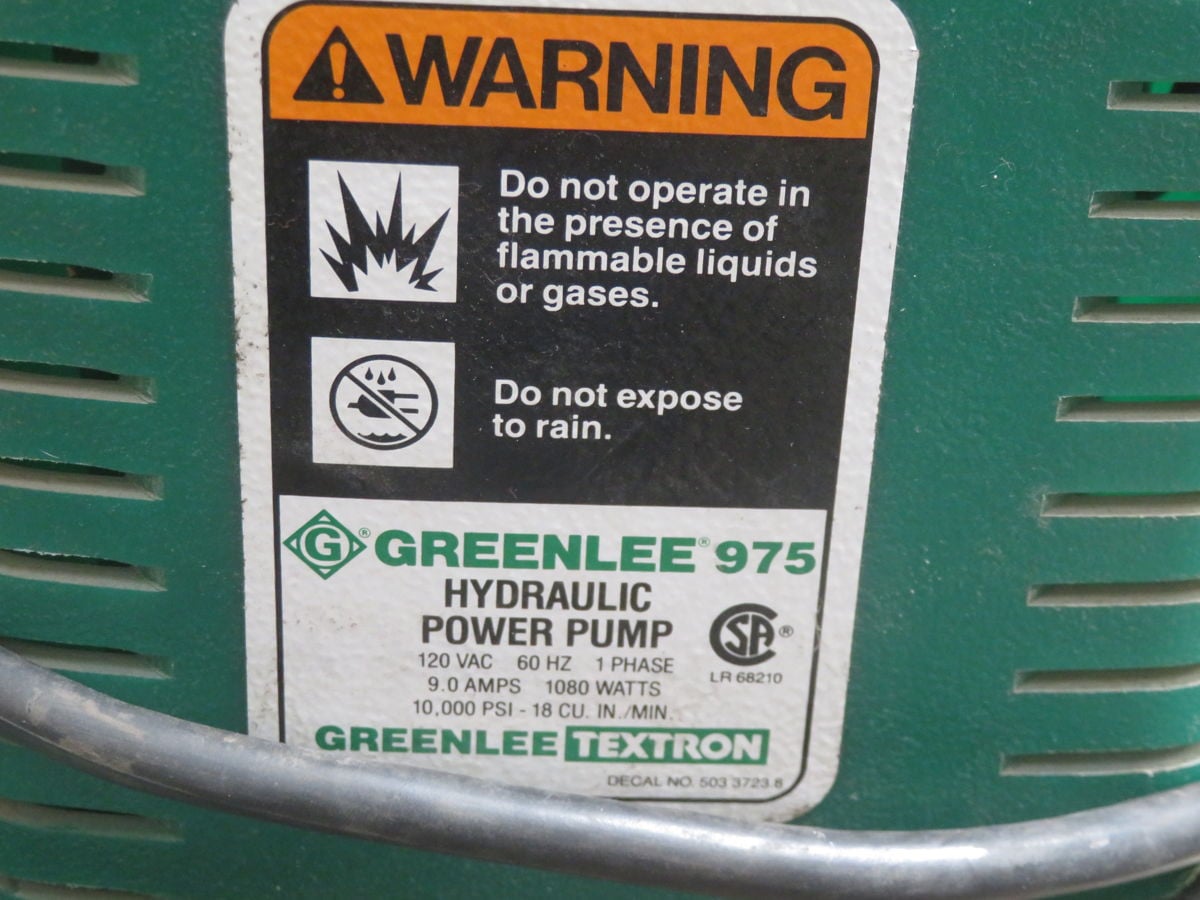 Greenlee #975, Electric Hydraulic Pump, 120V AC, 10,000 psi, pump only - Image 7
