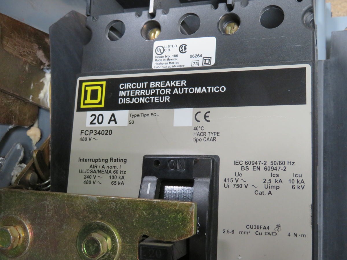 20 Amp, Square D #FCP34020, Molded Case Circuit Breaker, 3 Pole, Thermal-Mag Trip, 40A Frame, 25KA @ 480 VAC - Image 5