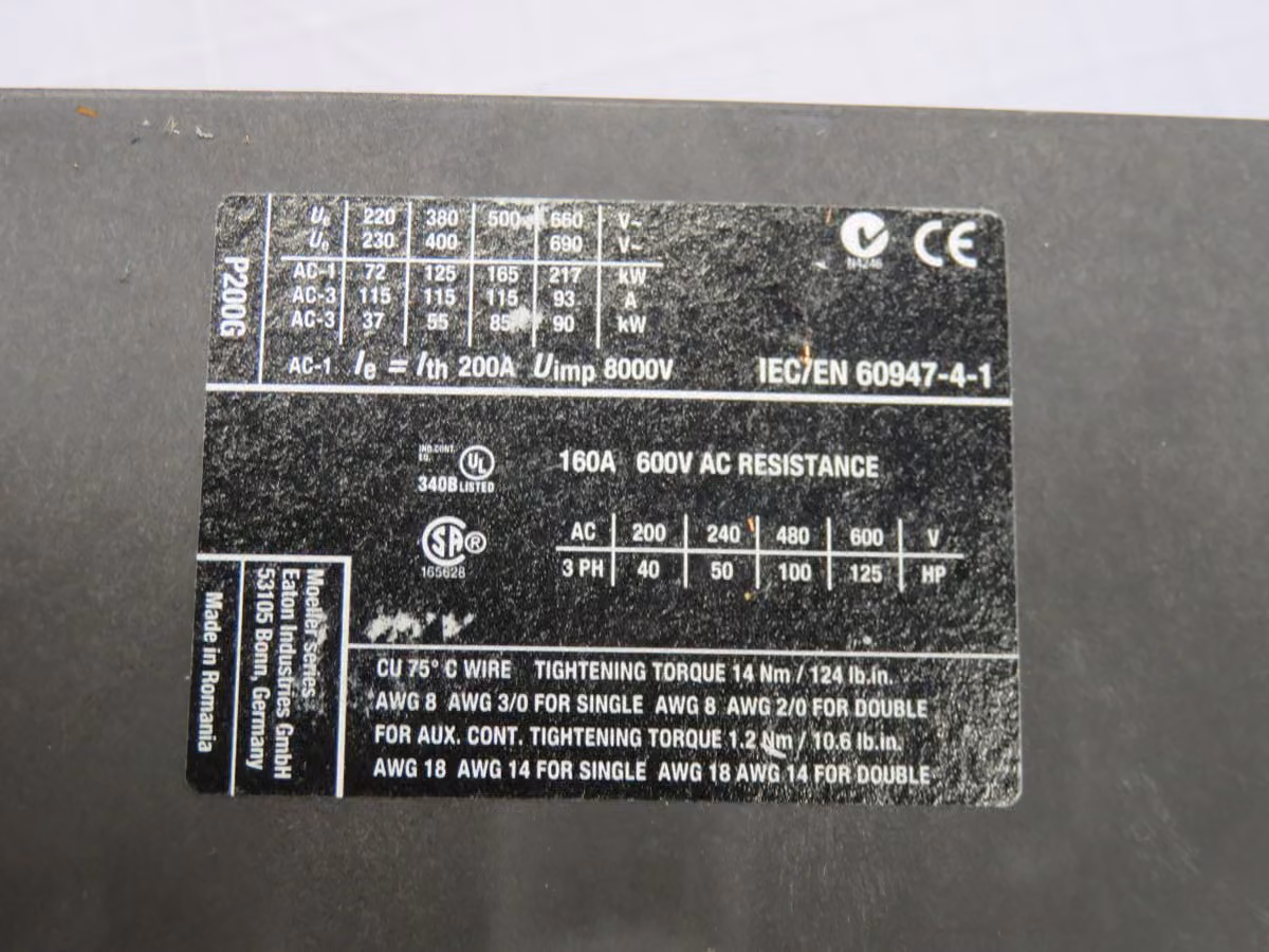 200 Amp, Eaton #DILMP200, Contactor, 4 Pole, 200A AC-3/400V, 250A AC-1/690V, 1000V - Image 5