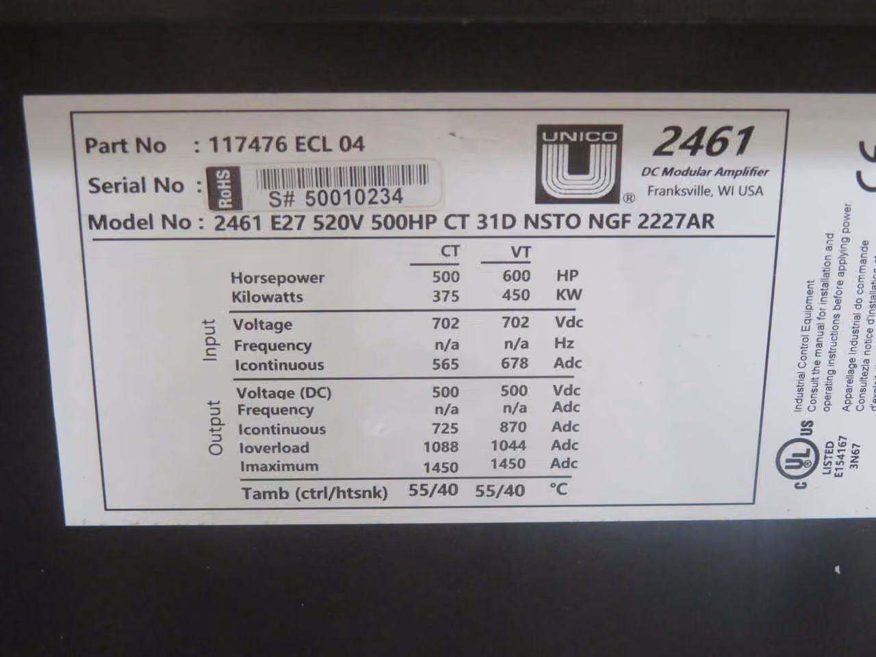 500 HP Unico #2461 E27, Inverter, 520 Volts - Image 7