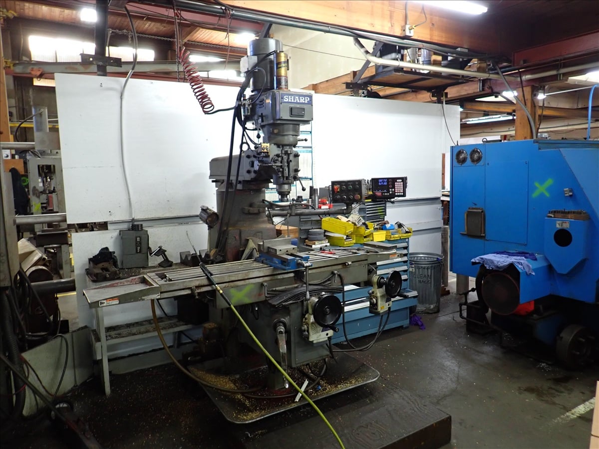 Sharp #V1, Manual Vertical Knee Mill, 12" x 58" table, 5 HP, Maxi Torque-Rite power drawbar, Newall NMS300 - Image 1