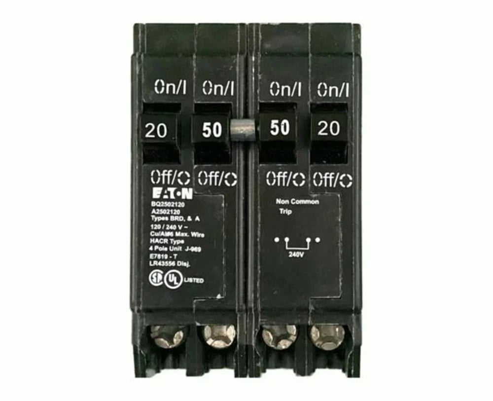 20 Amp, Eaton #BQ2502120, Circuit Breaker, Type BQ, 4-Pole, 2x 1x50A, 120/240 Volts, NEW - Image 1