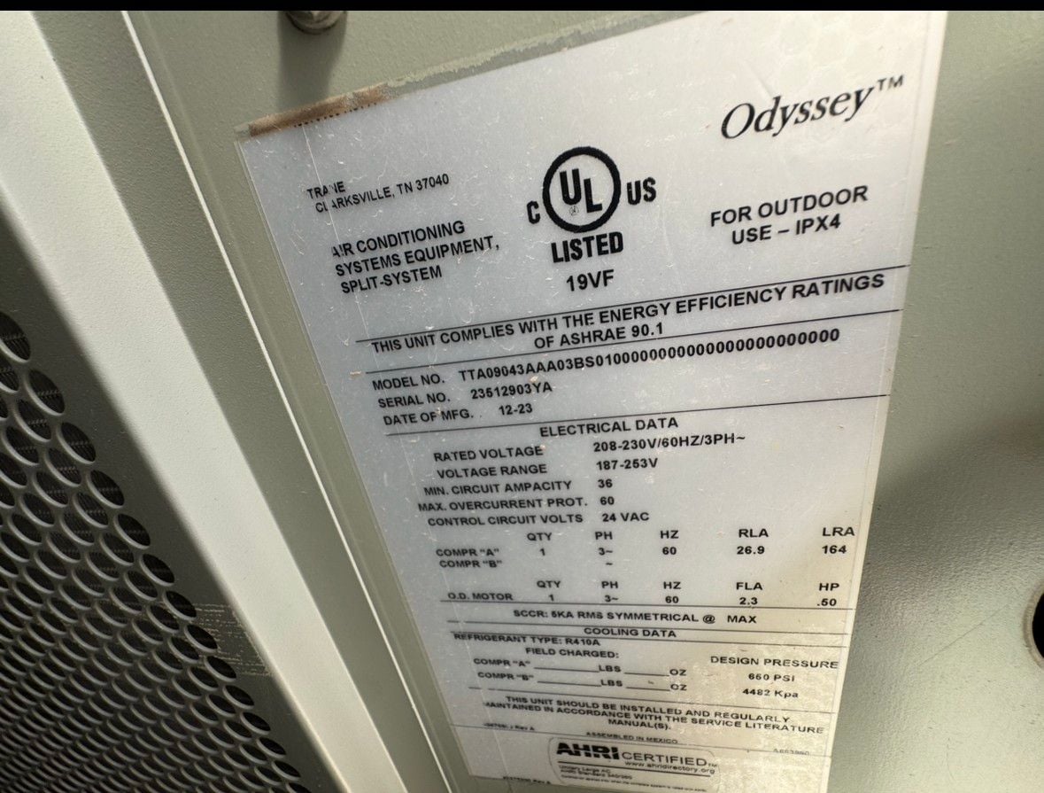 7.5 Ton, Trane Odyssey #TTA09043AAA03BS0100000 Commerical R410a refrigerant, 208/230 V., new, never - Image 5