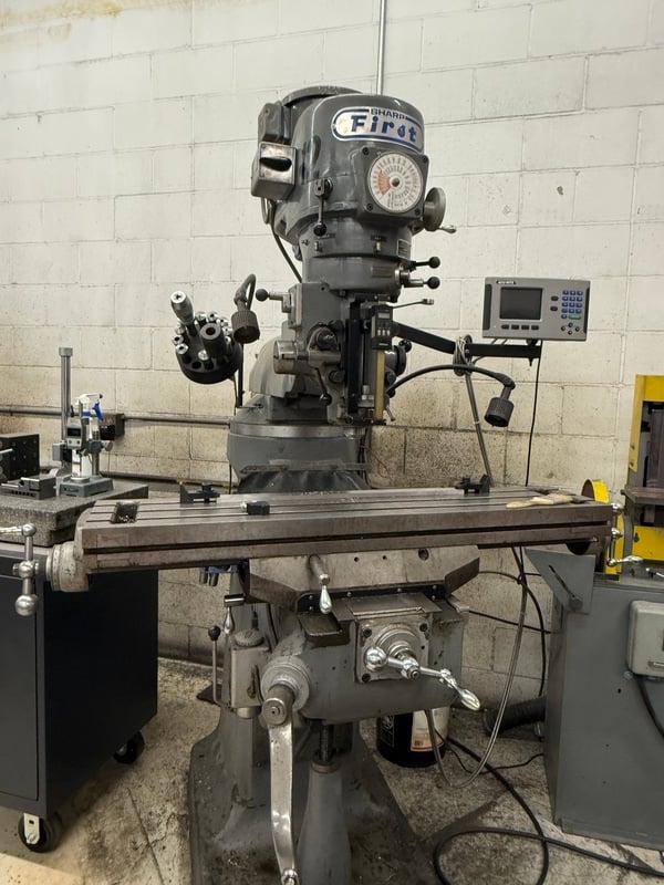 Sharp #LMV, vertical knee mill, 9" x 42" table, 30" X, 12" Y, 16" knee, R-8, 4500 RPM, Acu-Rite 2-axis - Image 1