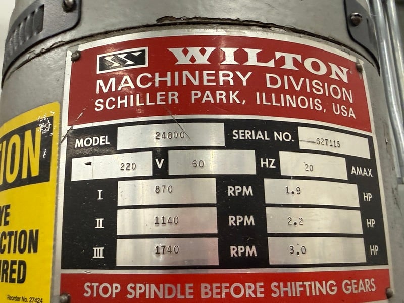 Wilton #24800, drill press, 3-speed motor, 3 HP, 55-1740 RPM, X-Y vise table, power feed, 220 V., 60 Hz., 3 - Image 5