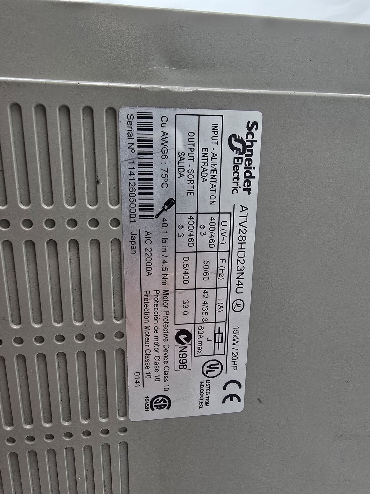 20 HP Schneider Electric #ATV28HD23N4U, Altivar 28 Variable Frequency Drive, VFD - Image 6