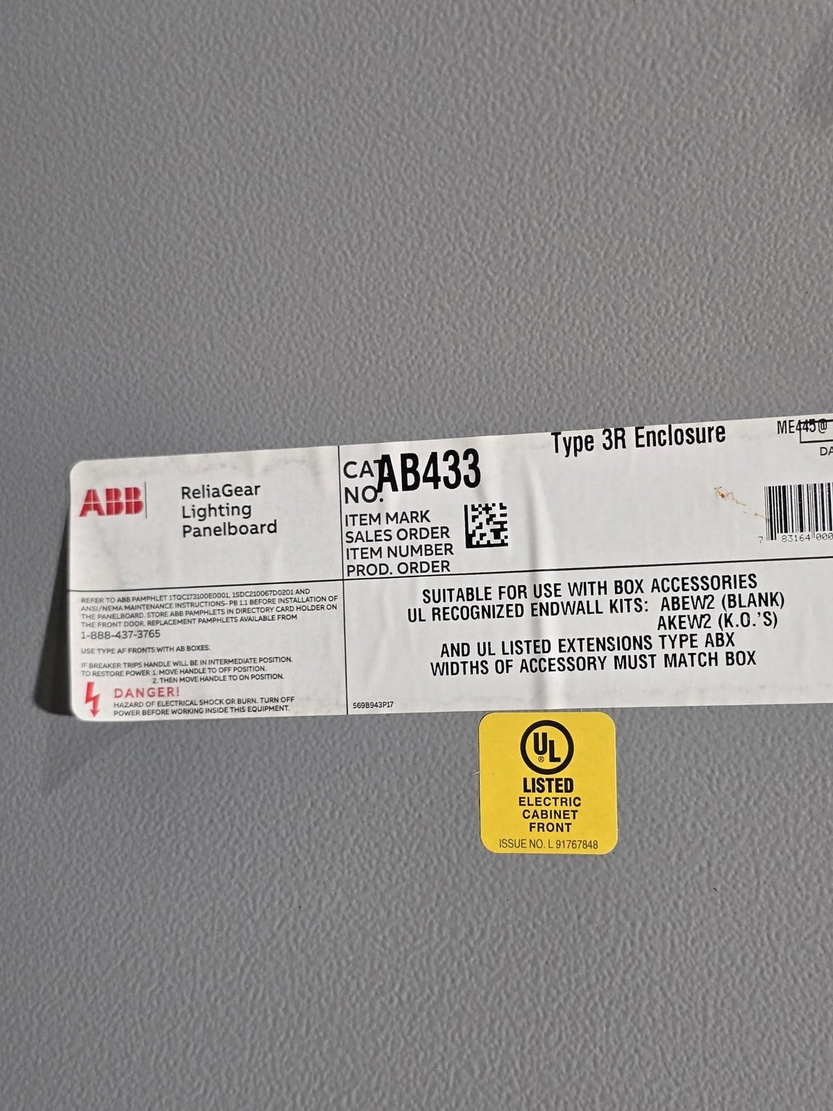 ABB #AB433, ReliaGear Lighting Panelboard Enclosure, Nema 3R, 225A, new - Image 4
