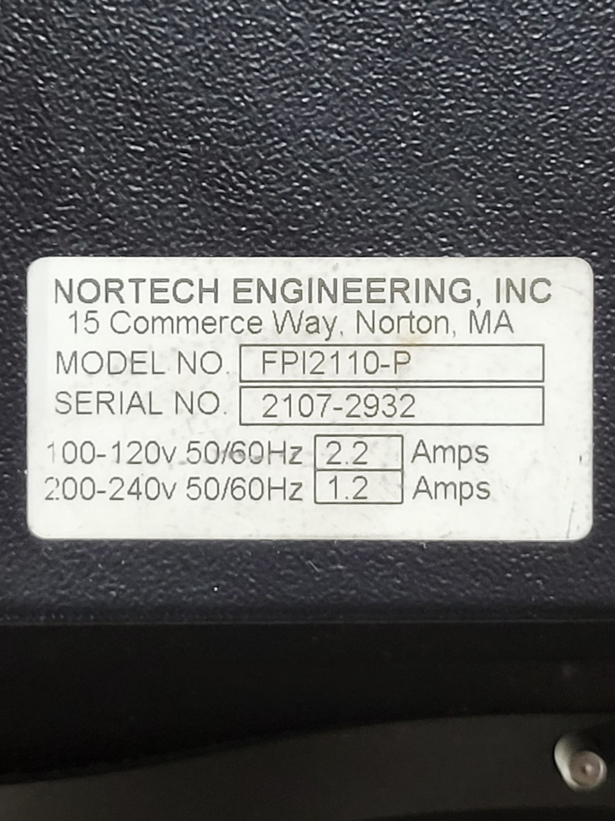 Nortech Engineering #FP12110-P, Display Module, 100-120 Volts 2.2A, 200-240 Volts 1.2A, new, AS IS - Image 2