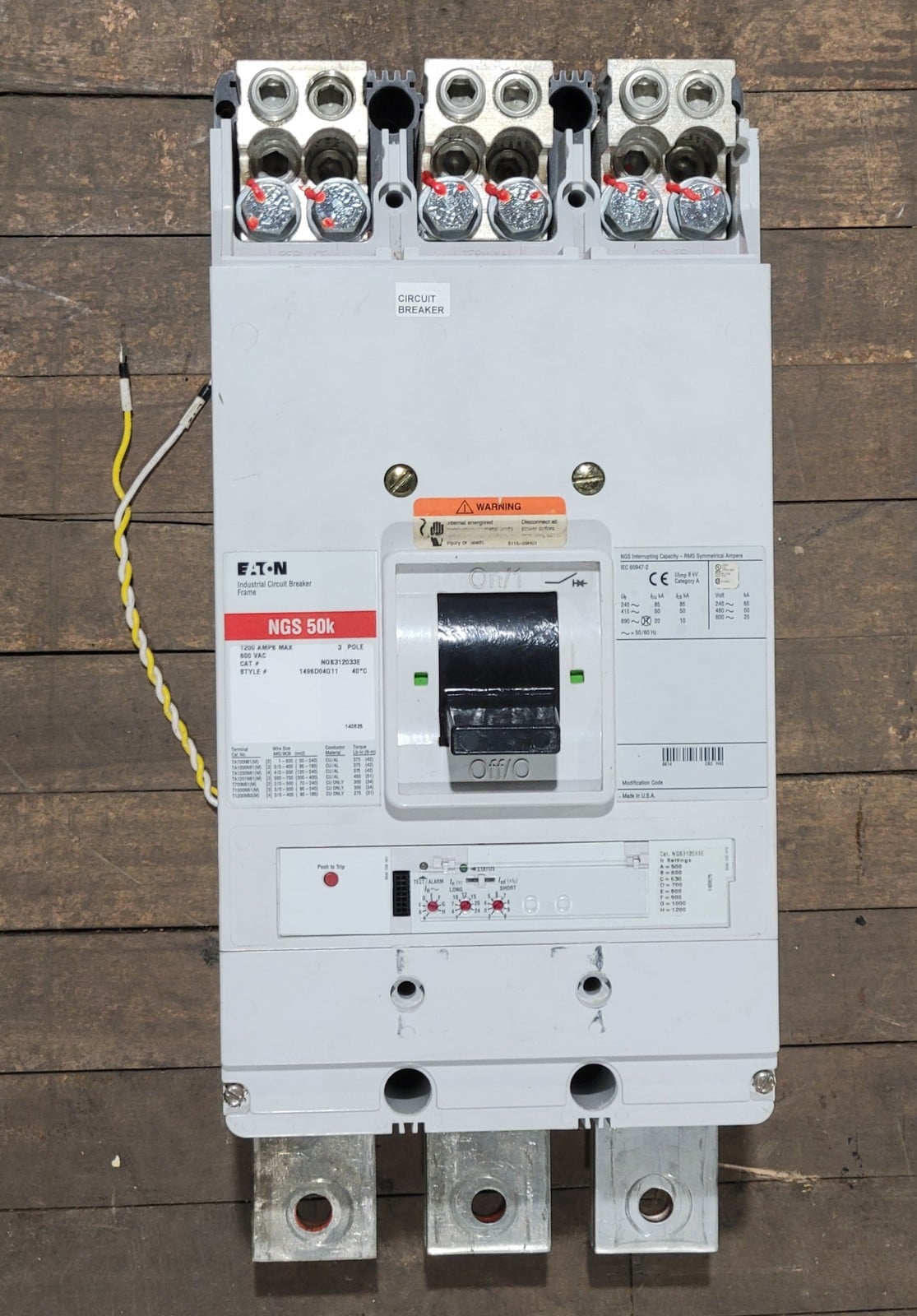 1200 Amps, Eaton #NGS312033E, Circuit Breaker, 3P, 600 VAC, 50/60 Hz., w/ SNT5LP11K Shunt Trip, 110-240 Volts - Image 4